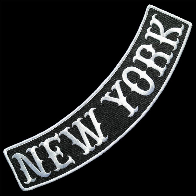 VEGASBEE New York Patch Embroidered Iron-On Patch Biker Jacket Vest Bottom Rocker 12"" Original USA (Black-White) - Image 2